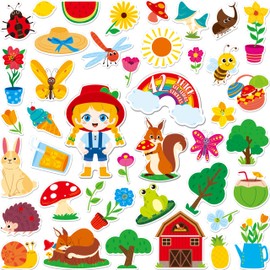 42PCS Summer-theme Gel Clings Decals Stickers, Butterfly Flower Farm Thick Window Door Clings Removable Reusable Stickers for Kids Toddlers Adults Home Classroom Decoration Party Supplies (Not Edible)