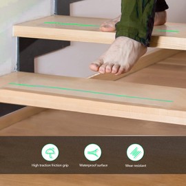 Q-Hillstar 15 Pcs Clear Non Slip Stair Treads with Glow in the Dark Strip, Waterproof High Traction Friction Grip Tape Adhesive Non Skid Strip for Steps Stairscase& Deck, Improve Indoor&Outdoor Safety