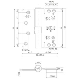 Nakao Seisakusho NSO-3D Door Hinge, For Both Top and Bottom Use, Right (R), Silver, SL Compatible Door Thickness: 1.3 inches (33 mm) / 1.4 inches (33 mm)