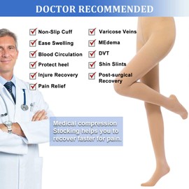 Medias de compresión para mujeres y hombres, medias de compresión médicas con punta cerrada, 20-30 mmHg, Beige, XXXX-Large