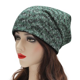 ZLYC Women Slouchy Jersey Beanie Summer Knit Hat Thin Stretch Skull Caps(Mixed Green),One Size