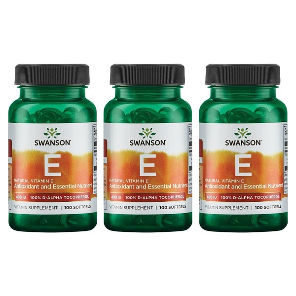 Swanson Natural Vitamin E 400 IU - Dietary Supplement for Daily Antioxidant Support - Can Support Immune System - Essential Nutrient and Vitamin Supplement (268 mg, 100 Softgels) 3 Pack