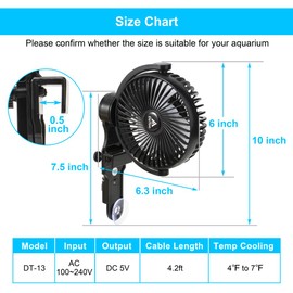 DaToo Aquarium Chillers Fish Tank Cooling Fan Quiet Aquarium Fan Wind Angle Adjustable Chiller with Clip and Suction Cup