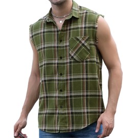 Plaid Sleeveless Shirt for Men Casual Muscle Performance Button Down Shirts