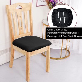 PiccoCasa Dining Chair Seat Covers with Ties, Velvet Soft Chair Seat Cover Stretchable - Dining Chair Covers for Kitchen Wedding Hotel, Removable Washable Black Chair Covers Set of 4