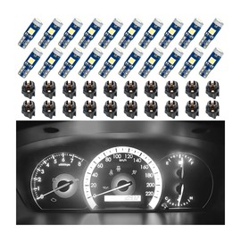 BELOMI 20 Pcs T5 LED Lights for Car Dashboard, High Light Bulb 3030-3SMD Replacement with Twist Lock Socket, Super Bright Light for Instrument Cluster Dashboard Panel Gauge Indicator (White)