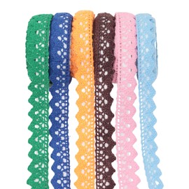 Honbay 6 Rolls of Lace Tapes Fabric Trim Decorative Tapes Lace Pattern Self-Adhesive Tapes Washi Tape Masking Tape for Scrapbook Drawers Cups Books Hats Bags Crafts - 6 Colors, 16mm x 2yards (A)