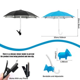 SIEBOLD 2 Stück Mini Handy Regenschirm,Faltbar Sonnenschirm für Handy,Phone Sonnenschutz mit Cliphalter Saugnapfständer,Puppenschirm,für Outdoor Strand Garten