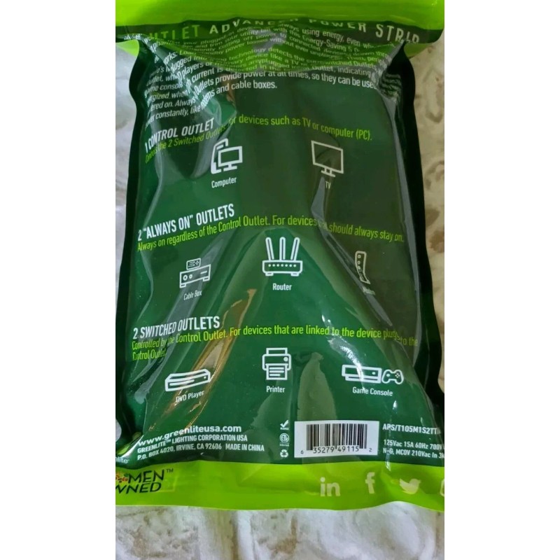 Greenlite 5 Outlet Advanced Power Strip Tier 1 New