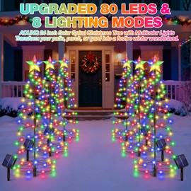 AOUNQ 24" Spiral Solar Christmas Tree Outdoor Decorations 2 Pack - Upgrade 80 LEDs Multicolor Solar Christmas Lights with 8 Lighting Modes, Waterproof Pre-lit Xmas Tree for Pathway Garden Patio Yard