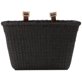 Retrospec Bicycles Canasta Rectangular Toto de caña Tejida con Correas de Cuero auténtico y Hebillas metálicas, Negro