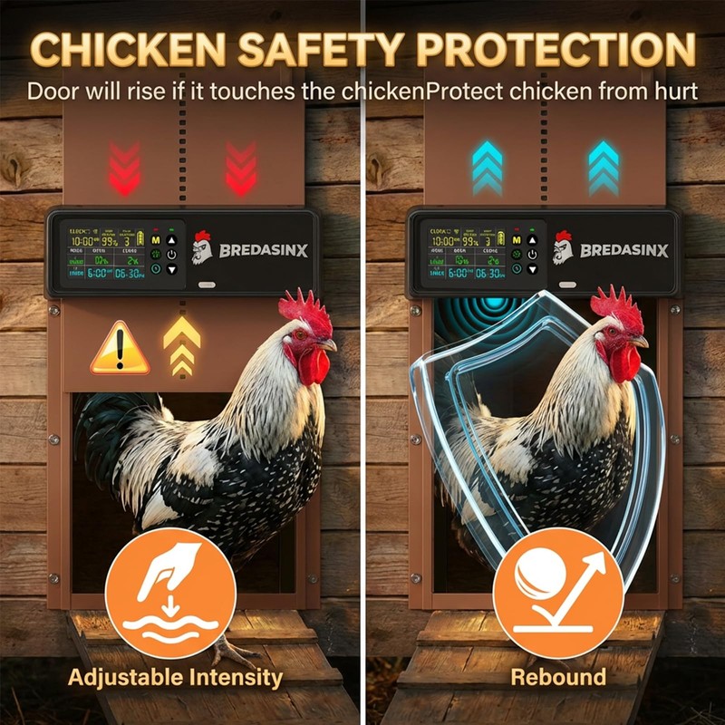 Automatic Chicken Coop Door Solar Powered with HD Screen, Timer