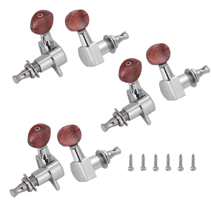 Tuner Pegs Tuning Machine Heads Button Silver Wooden Folk Guitar