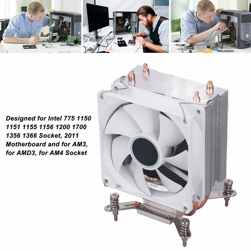 CPU Cooling Fan 3.54in 2 Heat Pipes 3pin 12VDC 2000RPM