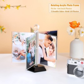 ZEEYUAN Rotating Acrylic Photo Frame DIY Multiple Picture Frame 5 Double Sides/Insert 10 Pcs of 4x6 Inch Photos,360° Rotation Windmill Picture Frame Desktop Photo Display