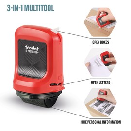 Trodat ID Protector+ Ink Roller – Identity Theft Protection Roller Stamp with Integrated Box & Letter Opener (3in1) – incl. 3 Refill Inks