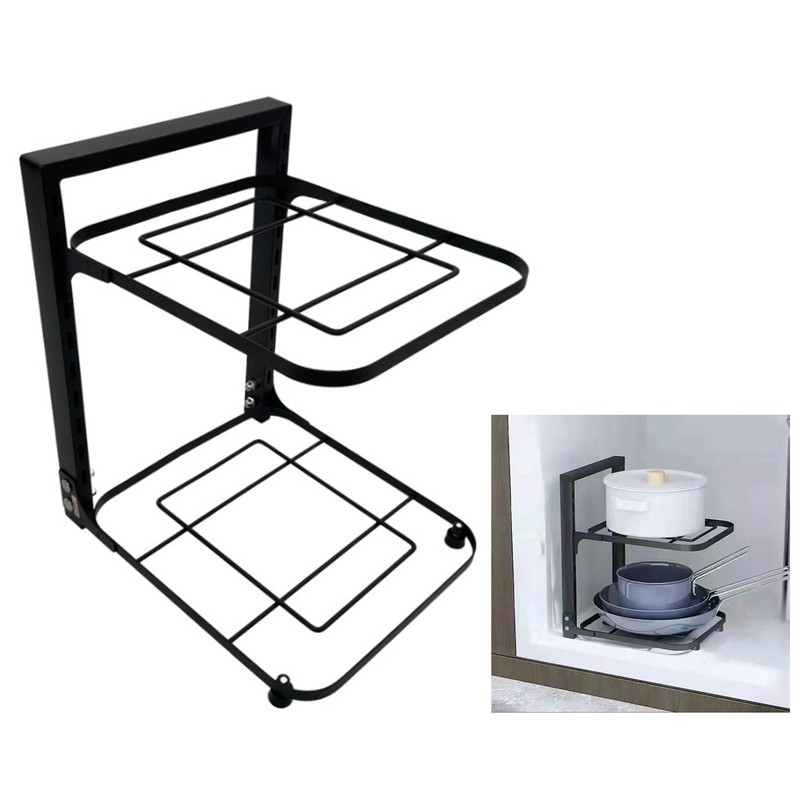 Kitchen Storage Shelf Carbon Steel Multilayer Black Pot and Pan