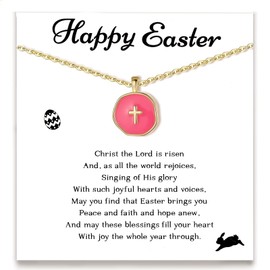 GINAZL Easter Gifts for Women, Colorful 14k Gold Plated Cross Necklace Religious Christian Easter Baptism Gifts Christmas Birthday Valentins Day Gift for Women (RE)