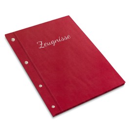 Handmade Certificate Folder in Red Leather Look with Embossed Print in Various Colours - Includes 12 Clear Pockets