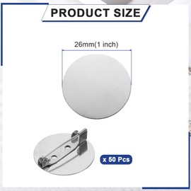 sourcing map 50 Pcs Silver Brooch Blank Round Trays with Pin Metal Brooch Clasp Clip Pins Disc Base for Corsage ID Badges Name Cards Tags DIY Craft (26mm/1")