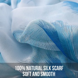 STORY OF SHANGHAI Women's Mulberry Flower Print Large Silk Shawl Scarf Wraps 68 * 43 Inches,Blue Feather