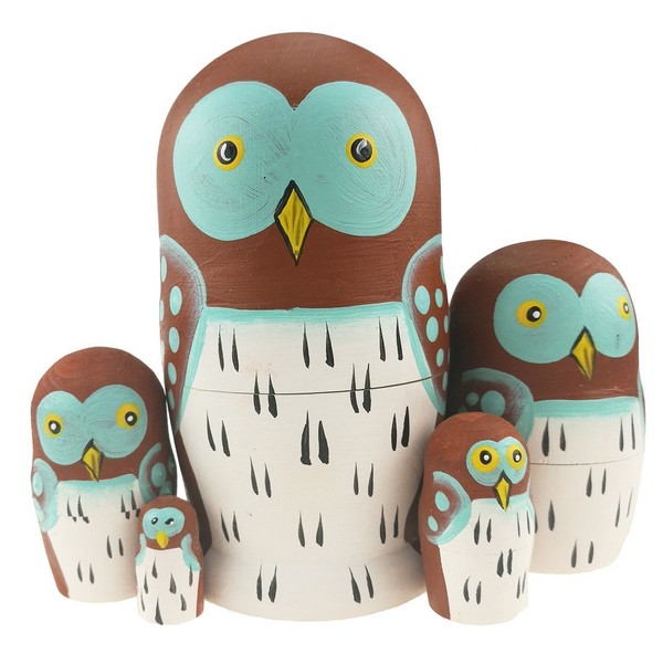Set of 5 Adorable Cartoon Mini Owls Doll Animals Stackable Wooden Handmade Matryoshka Doll Kids Toys Gifts Owl Ornament Party Supplies
