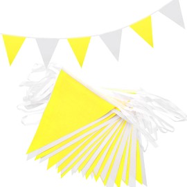 QRTDXP White and Yellow Bunting Banner，20m 52pcs Yellow Banner Pennants for Birthday Party Wedding Festival Indoor Outdoor Decoration