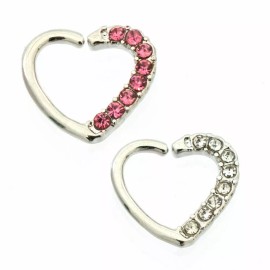 LionGothic Pack of 2 Ear Cartilage with Heart shape and  Cubic Zirconia Left ear 16G