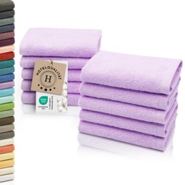 ZOLLNER Set of 10 Flannels – Soft and Absorbent Wash Cloths – Washable up to 95 °C – Cotton – 30 x 30 cm in Lilac