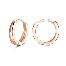 PRETTERY Rose Gold Plated Hoops Earrings for Women, Hypoallergenic 925 Sterling Silver Hoops Earrings, 13mm Small Round Circle Huggie Hinged Hoop Sleeper Earrings