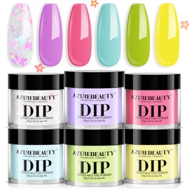 AZUREBEAUTY Dip Powder Nail Set, Spring Summer 6 Colors Pink Blue Purple Green Yellow Pastel Dipping Powder Nail Starter Kit French Art Manicure DIY Easter Gifts for Women, No Need Nail Lamp Cured