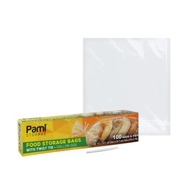 PAMI PAMI Plastic Food Bags with Twist Ties Gallon Size (11x12.5") Pack of 100 Disposable Storage Bags for Kitchen, Home, Office