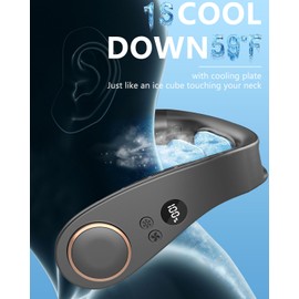 Neck Fan Air Conditioner-5500mAh Portable Neck Fans that Blow Cold Air, Personal Small Bladeless Neck Ac Fan, Best USB Rechargeable Battery Operated Metal Cooling Plate Neck Cooler for Women Men Black