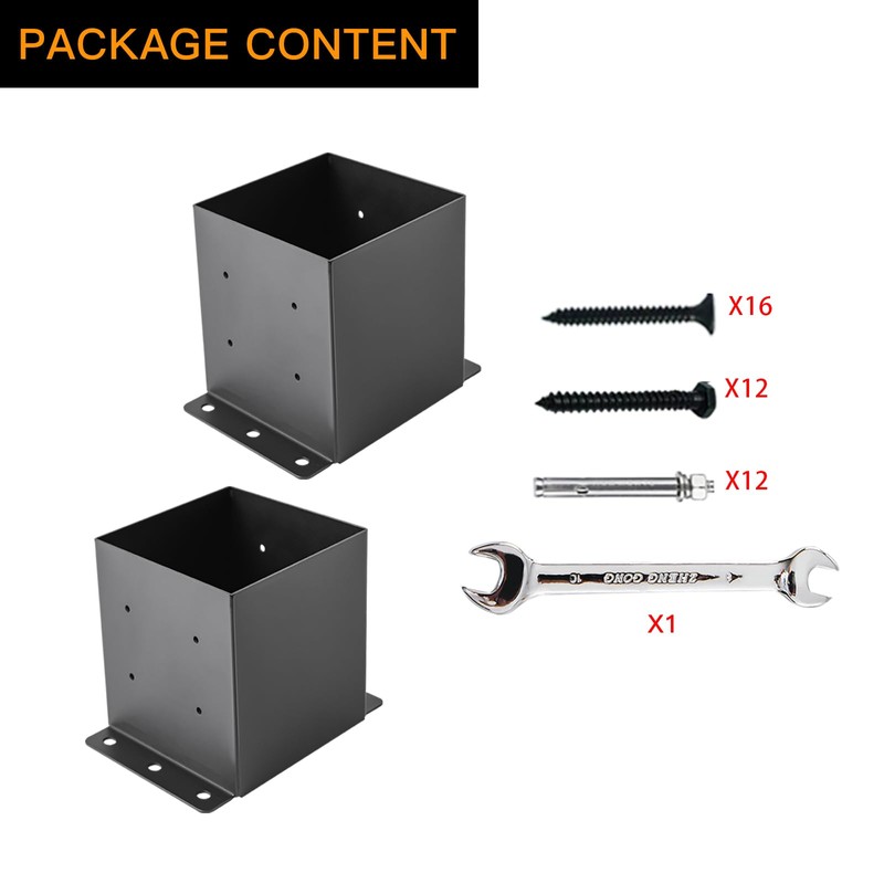 6x6 Post Base,Post Brackets(Inner Size 5.6"x5.6"),Black Powder-Coated Heavy Duty Steel