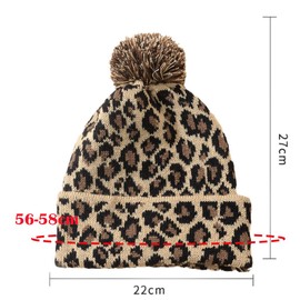 2 Pieces Knitted Hat Women's Leopard Bobble Hat Winter Warm Hat Knitted Hat Animal Print Beanie Hat with Pompom Animal Print Beanie Hat Leopard Print Wool Hat Ski Hat Cap for Women Girls