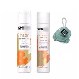 Toni Damage Repair Shampoo+Conditioner Hair Becomes Stronger 250ml,Duo set With Free Beauty Body Puff(Any Colour)