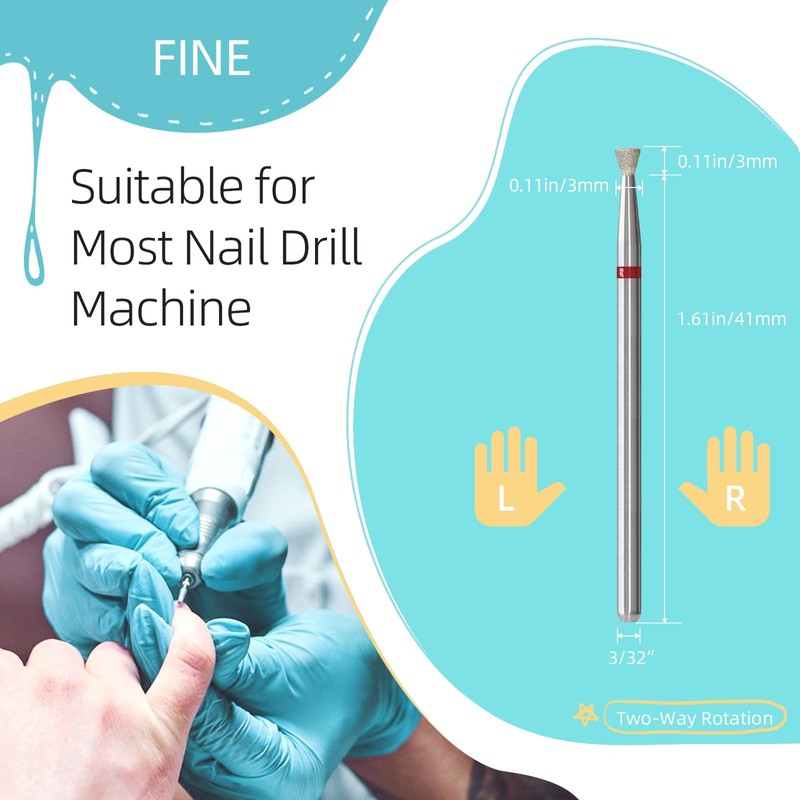 HYTOOS 3mm Inverted Cone Cuticle Clean Nail Drill Bits, Russian