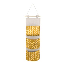 FuninCrea Hanging Storage Bag, 3-Layer Practical Wall Hanging Storage Bag, Cotton Linen Waterproof Fabric Door Hanging Pocket Organizer, Wall Hanging Finishing Bag Sundry Bag for Home (yellow)