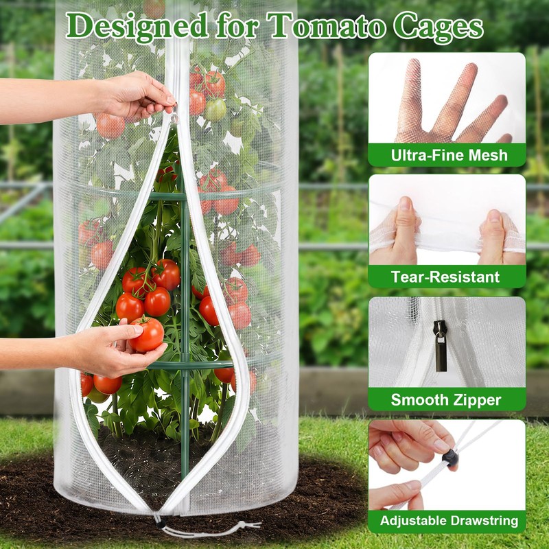 2 Pcs 57"X15.7" Round Tomato Netting with Zipper, Insect Bird