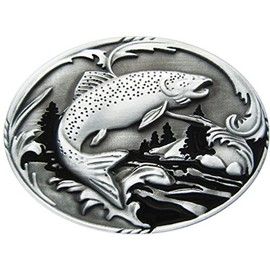 JEAN'S FRIEND Vintage Style Fish Fishing Wildlife Fisherman Elephant Western Oval Belt Buckle