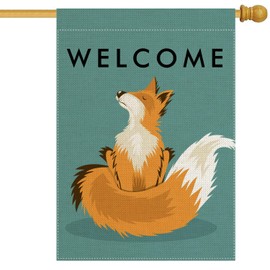 pingpi Welcome House Flag Vertical Double Sided,Fox Yard Outdoor Decoration 28 x 40 Inch