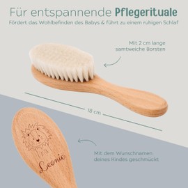 wunderwunsch® - Babyhaarbürste, Haarbürste Baby, Baby Kamm, Haarbürste personalisiert, Kinder Haarbürste, Babygeschenk Mädchen, Bürste Tiermotiv (Löwe)