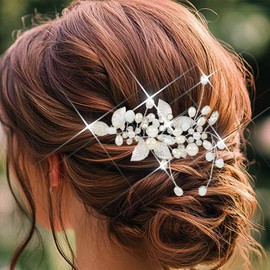 Atigy Silver Bridal Hair Vine Beads Hairpiece Crystal Wedding Hair Accessories for Women