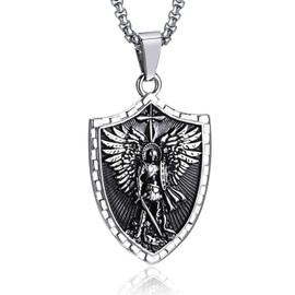 St Michael Pendant Necklace for Men, Saint Michael/Christopher/Jude/Benedict/Joseph/Anthony/Virgin Mary Medal Necklaces, Archangel Religious Medals Catholic Protection Jewelry Gift, 24 inches Chain
