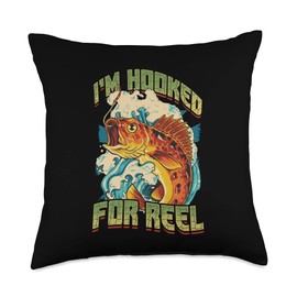 Vintage I'm Hooked For Reel Fly Fishing Pun Throw Pillow