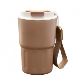 HOORMED 12oz/20oz Portable Coffee Cup with Built - in Carry Rope - 7 Color Options, Ideal for On - the - Go Coffee Lovers (Pink/Black/White/Purple/Yellow/Brown/Blue) (Brown, 20oz)