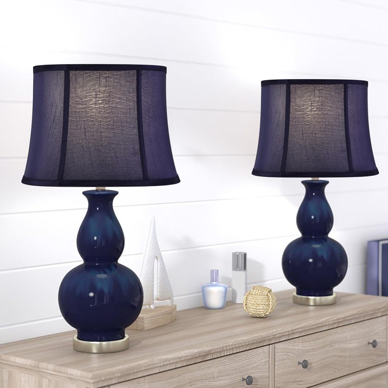 GOSO Large Drum Lamp Shade Blue Faux Silk Lamp Shades-Square