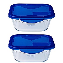 Pyrex Easy Wash Cook & Go Square Container with Lid Medium 1.9 Litre Blue (Pack of 2)