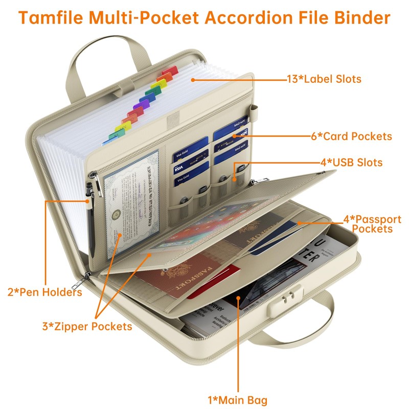 5200℉ Fireproof Accordion File Organizer with Lock, Thickened Document Organizer