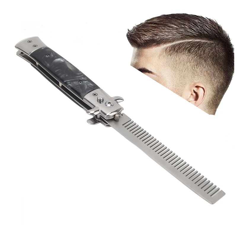 Switchblade Comb Men Automatic Push Button Foldable Pocket Oil Hair